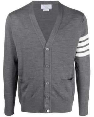 Thom Browne Truien & Vesten ,Grijs ,Wol Fijn Merino Wol 4-Bar Cardigan
