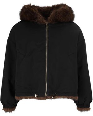 Bully Jacke Aus Stoff Und Kunstpelz - Schwarz