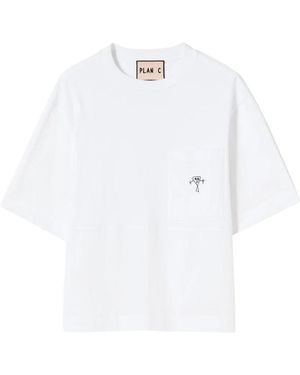 Plan C Tops ,Wit ,Katoen Logo Boxy T-Shirt