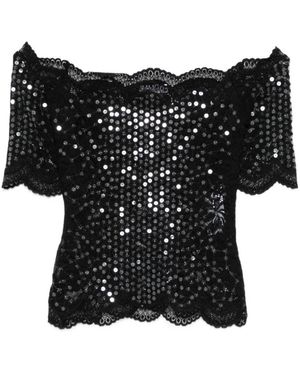 Rabanne Sequin Lace Top - Zwart