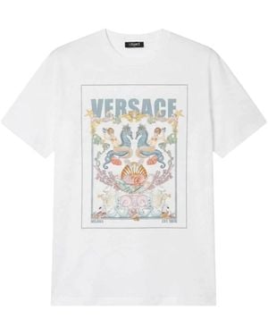 Versace Tops ,Wit ,Katoen Coral Theatre Postcard T-Shirt