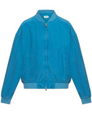 Versace Jassen ,Blauw ,Polyester Silk Poplin Zip Blouson
