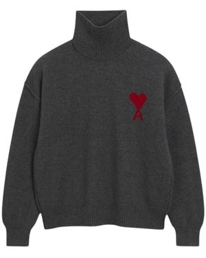 Ami Paris Funnel Neck Sweater - Grijs