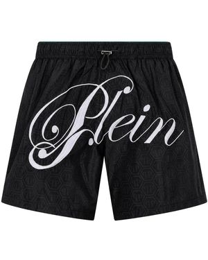 Philipp Plein Badmode ,Zwart ,Polyester Zwemshorts Monogram Signature