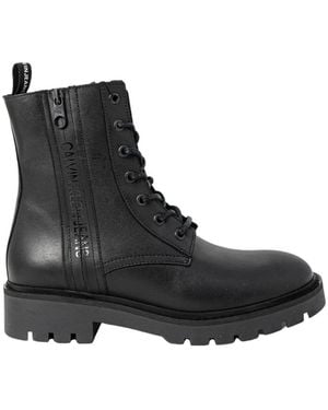 Calvin Klein Schwarze Leder Laceup Combat Stiefel