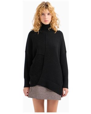 ARMANI EXCHANGE Asymmetrischer High Neck Strickpullover - Schwarz