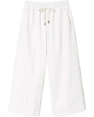 Twinset Loose Cropped Broek Met Leerlook - Wit