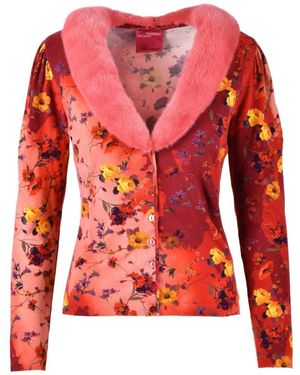 Blumarine Eleganter Cardigan Mit Pelzdetail - Rot