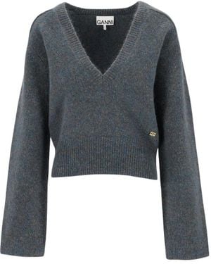 Ganni V-Neck Knitwear - Bleu