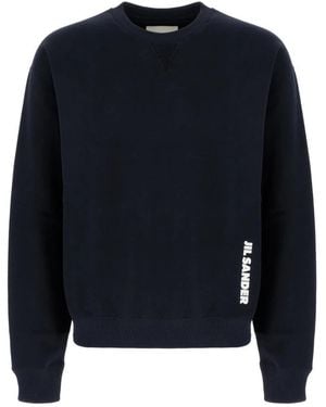 Jil Sander Hoodies & Sweatvesten ,Zwart ,Katoen Cotton Crew Neck Sweatshirt - Blauw