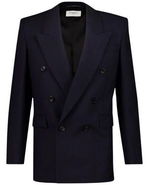 Saint Laurent Wolljacke Mit Doppelter Knopfleiste - Blau