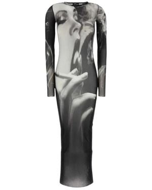 Jean Paul Gaultier Mesh Lange Jurk Smoking Print - Grijs