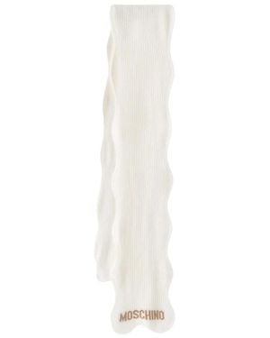 Moschino Accessoires ,Wol Logo Ribbed Scarf - Wit