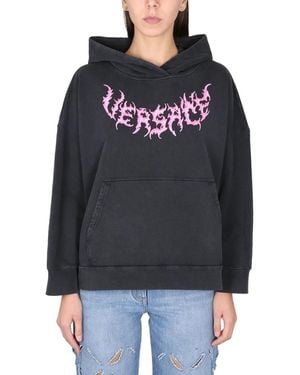 Versace Hoodies & Sweatvesten ,Zwart ,Katoen Cotton Jersey Hoodie