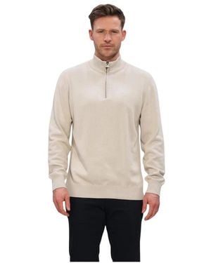 Barbour Truien & Vesten ,Katoen Truien Vesten Cotton Half Zip Knitted Jumper - Naturel