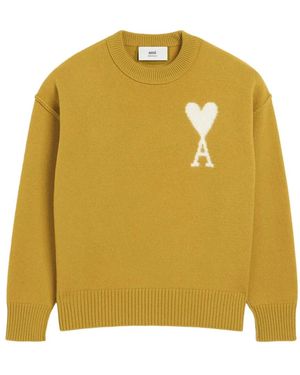 Ami Paris Round-Neck Knitwear - Yellow