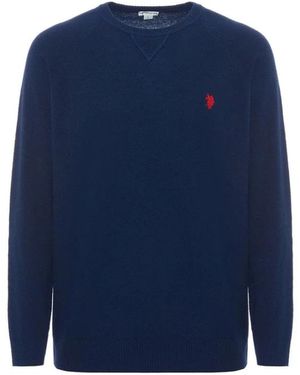 U.S. POLO ASSN. Overdyed Wollen Blend Trui Met Ronde Hals - Blauw