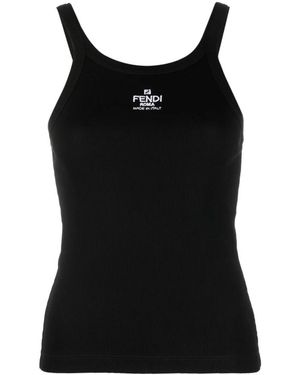 Fendi Tops ,Zwart ,Katoen Geribbelde Tanktop