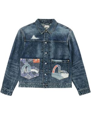 Evisu Boro Seagull Patch Pocket Denim Jacket - Blauw
