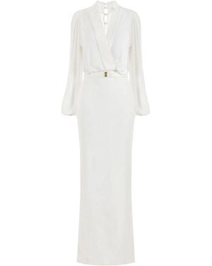 Elisabetta Franchi Lange Crêpe Overhemdjurk Met Riem - Wit