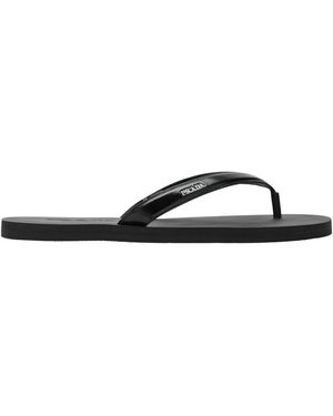Prada Gekreukelde Lederen Flip-Flop - Zwart