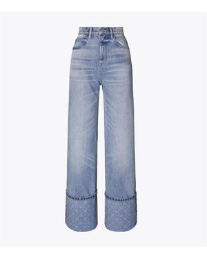 Tory Burch Straight Leg Jeans Mit Kontrastmanschette - Blau