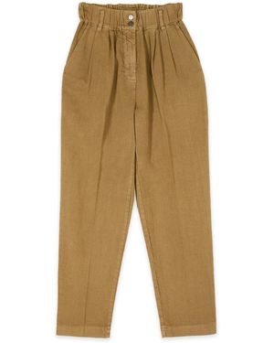 Oltre Broeken ,Bruin ,Katoen Baggy Paperbag Broek - Groen