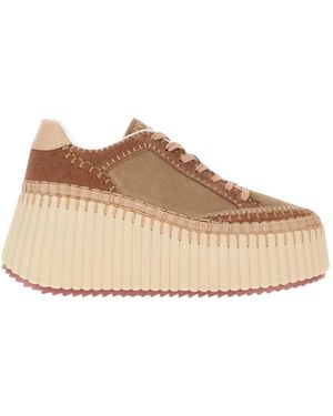Chloé Schoenen ,Bruin ,Leer Nama Platform Sneakers - Naturel