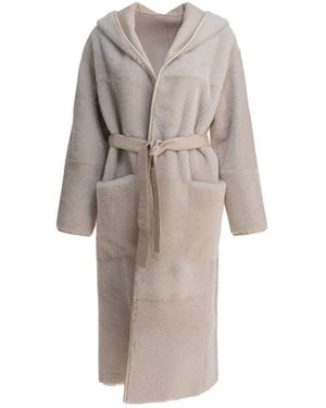 Blancha Lamsvachtjas Met Capuchon En Ceintuur - Naturel