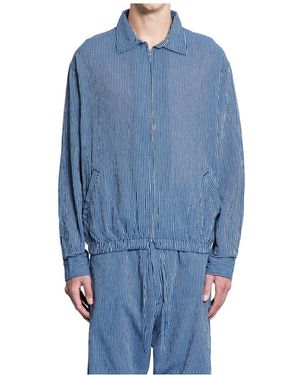 MYTHINKS Blau Gestreifte Reißverschlussjacke