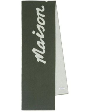 Maison Kitsuné Handschrift Sjaal Donker Khaki Logo - Groen