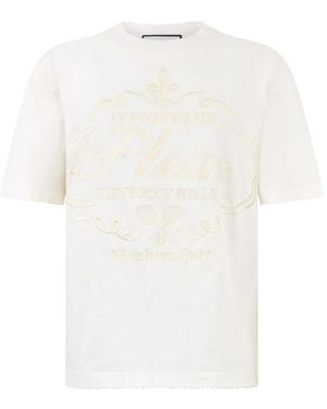 Philipp Plein Tops ,Katoen Washed Fit T-Shirt Tennis Club - Wit