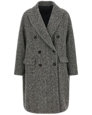 Brunello Cucinelli Jassen ,Grijs ,Wol Schitterende Visgraat Jas