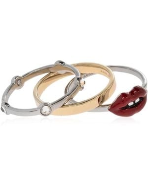 Marc Jacobs Pearl-Embellished Lip-Rouge Ring (Set Of Three) - Mettallic