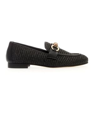 POESIE VENEZIANE Schwarze Gewebte Raffia Mokassin Schuhe
