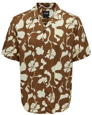 Only & Sons Korte Mouw Viscose Shirt Collectie - Bruin