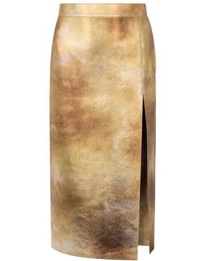 Roberto Cavalli Goudgelamineerde Leren Rok - Naturel