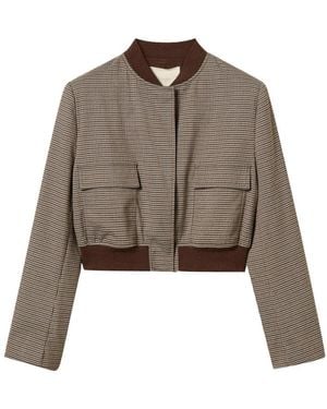 Twinset Jassen ,Bruin ,Leer Bomberjack Met Pied-De-Poule En Zakken