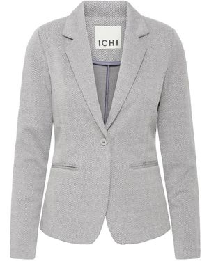 Ichi Jassen ,Grijs ,Leer Jacquard Blazer Jas Sharkskin Herringbone