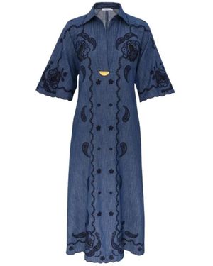 Zimmermann Aster Geborduurde Denim Midi - Blauw
