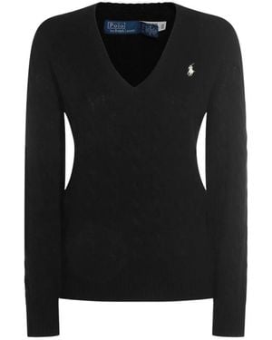 Ralph Lauren Truien & Vesten ,Zwart ,Pullover Met V-Hals En Kabelsteek