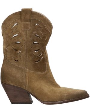 Elena Iachi Schoenen ,Bruin ,Suède Suède Leren Camel Laarzen Met Blokhak - Groen
