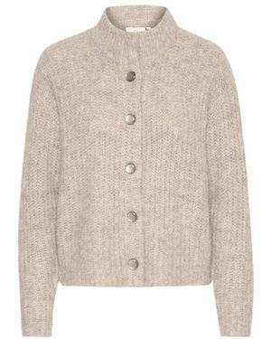 Kaffe Truien & Vesten ,Wol Hoge Hals Gebreide Vest Met Knopen - Naturel