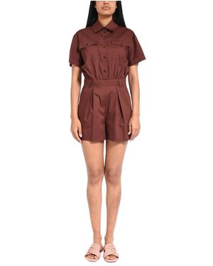 Patrizia Pepe Jumpsuits & Playsuits ,Bruin ,Katoen Short Poplin Jumpsuit - Rood