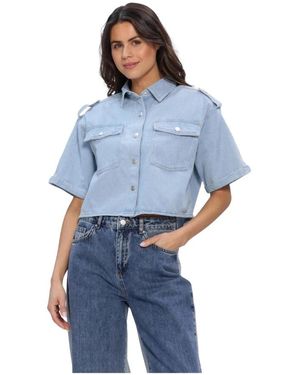 Alix The Label Overhemden ,Blauw ,Denim Woven Flowy Denim Blouse Met Korte Mouwen