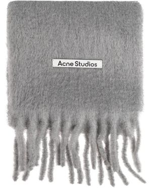 Acne Studios Accessoires ,Grijs ,Leer Mohair Logo Scarf