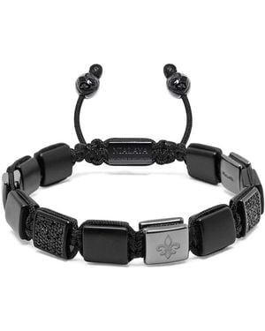 Nialaya Accessoires ,Zwart ,Nylon Matte Onyx Fleur Flatbead Armband