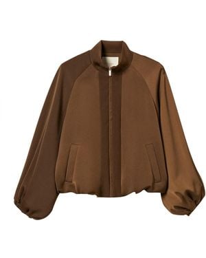 Twinset Jassen ,Bruin ,Satijn Balloon Jacket Van Envers Satijn