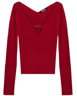 Jacquemus V-Ausschnitt Stricktop - Rot