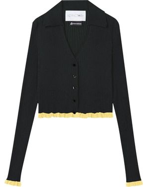 AZ FACTORY Truien & Vesten ,Zwart ,Nylon Geribde Cropped Cardigan